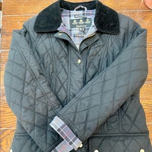 Barbour women’s quilted and flannel lined jacket with gold zippers